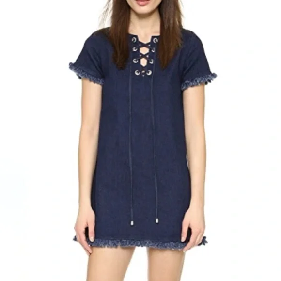 J.O.A. Dresses | J.O.A. Denim Shift Dress Lace Up Neck Fringe | Color: Blue | Size: M | Jgracestyles's Closet